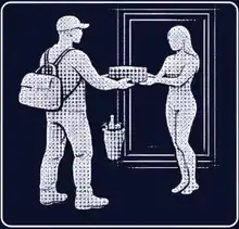 Illustration of a kit being delivered to a woman at her door