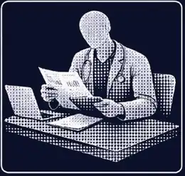 Illustration of a doctor reviewing a report at a desk